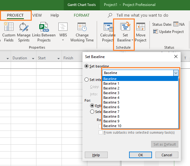 baseline in MS Project